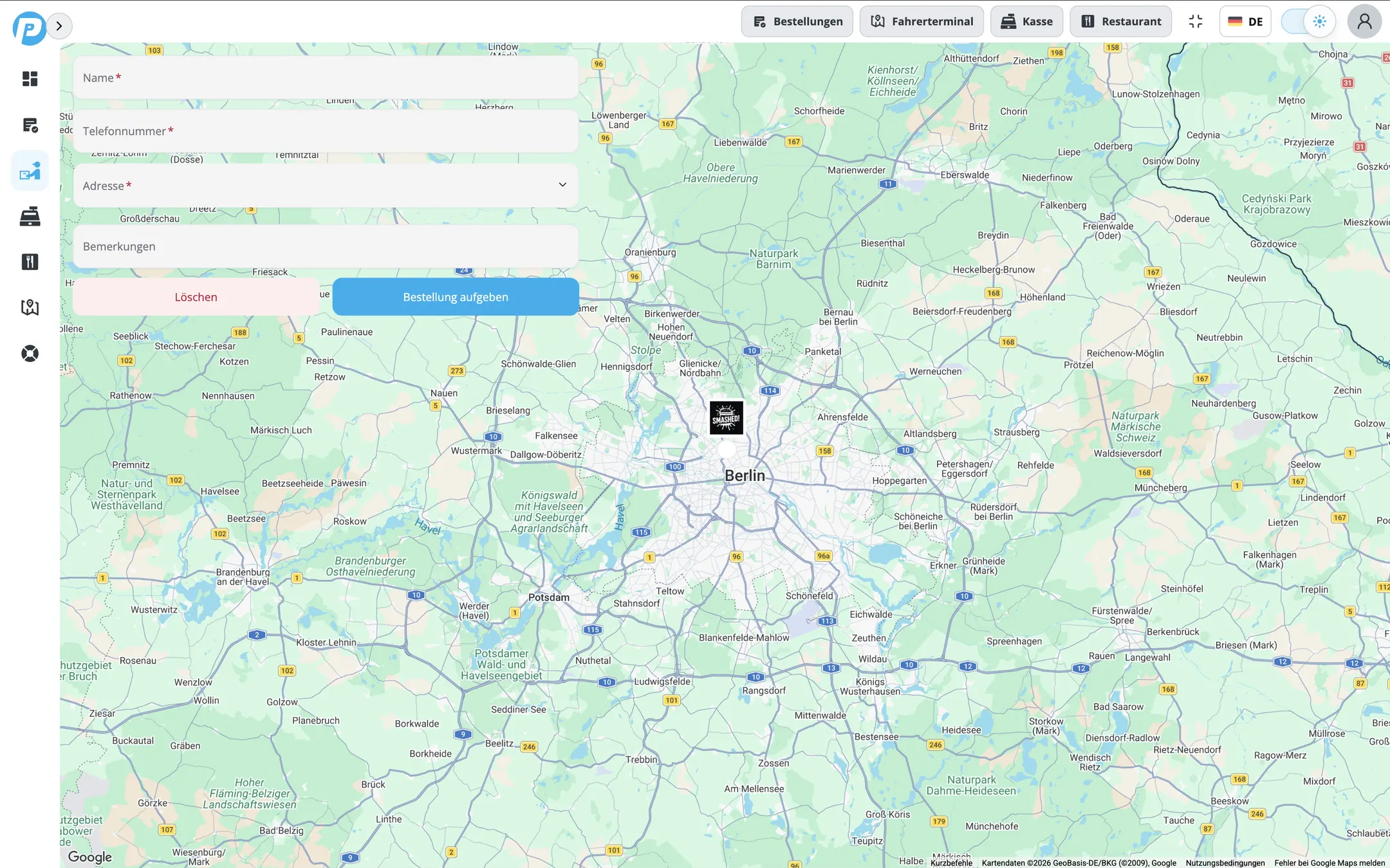 Driver Terminal – phone order with address entry on the map
