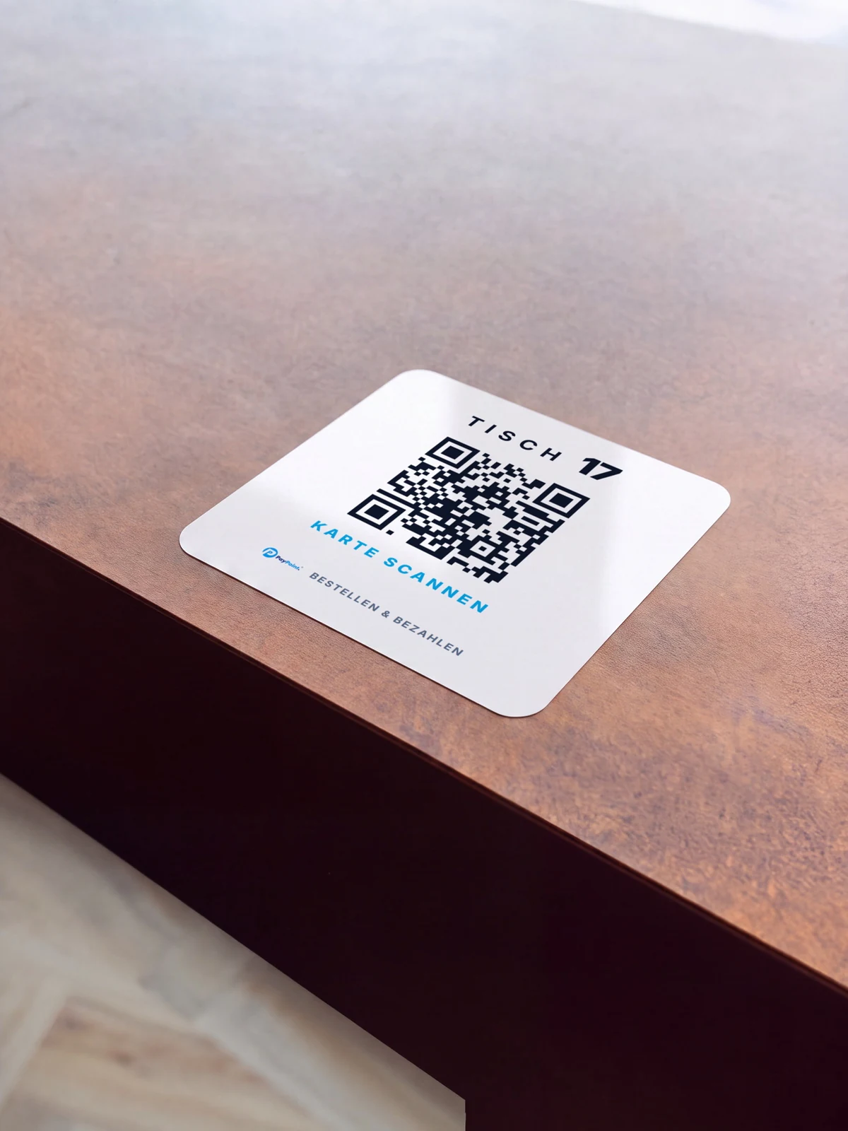 PayPoint QR sticker on the table – table 17, scan the card