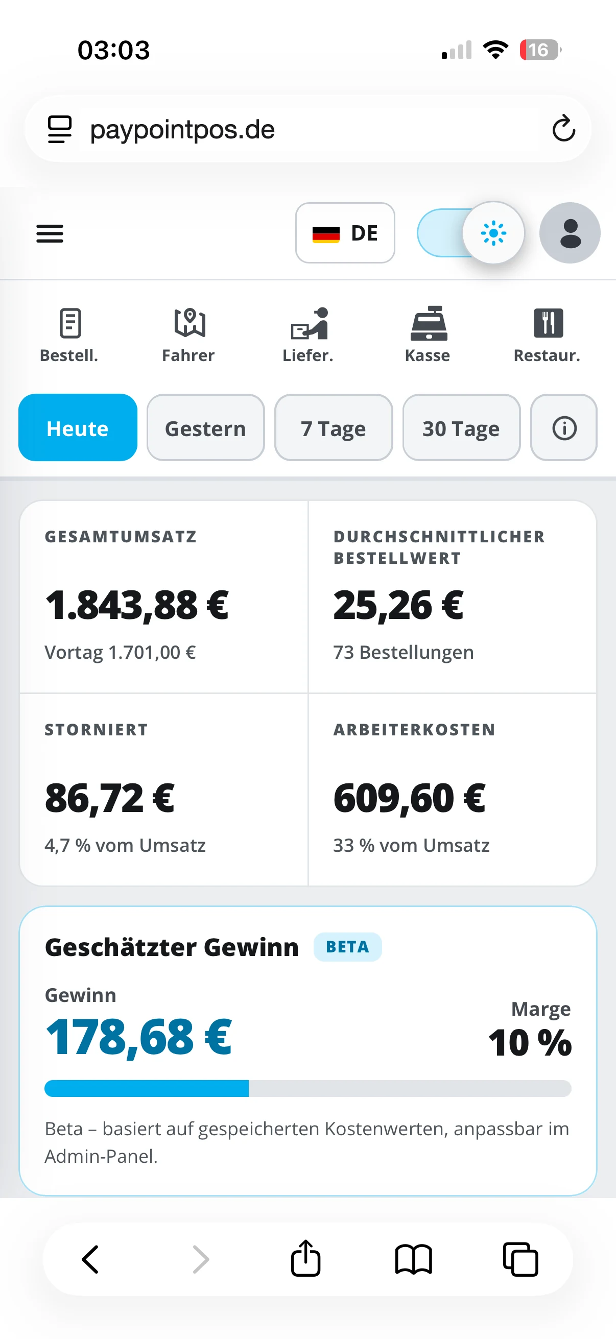 PayPoint dashboard on a phone