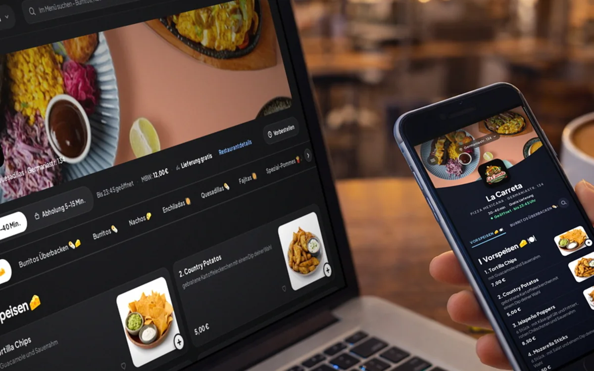 Webshop on a laptop and your own app on a phone