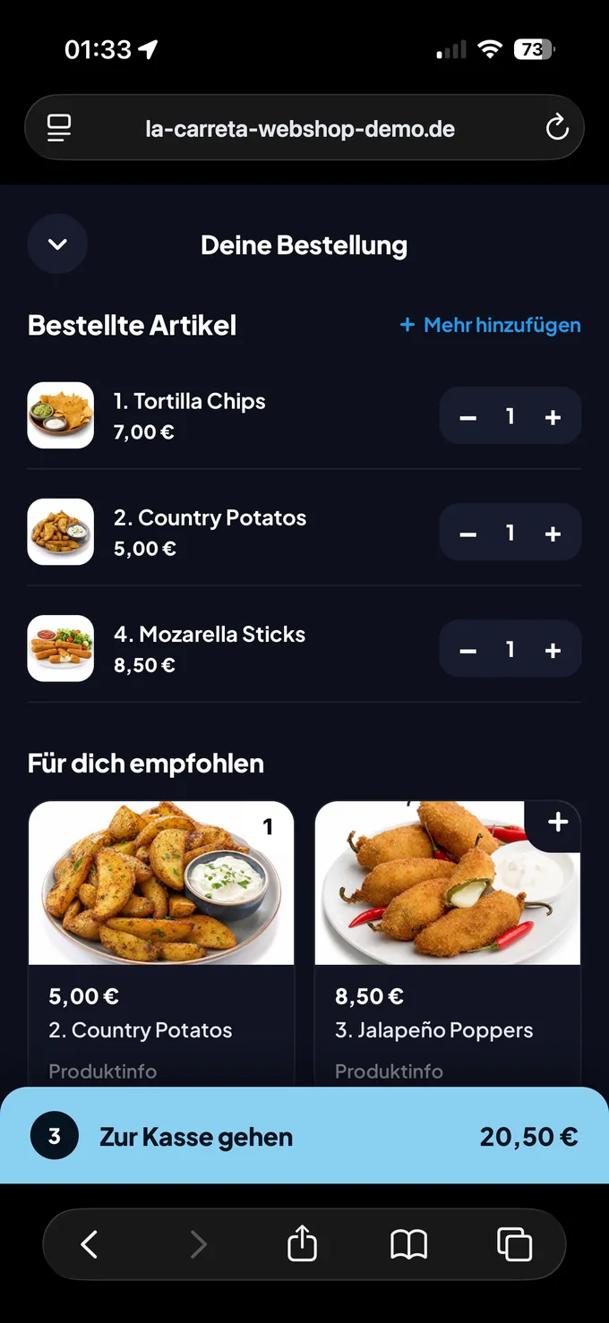 Basket with recommendations in the webshop